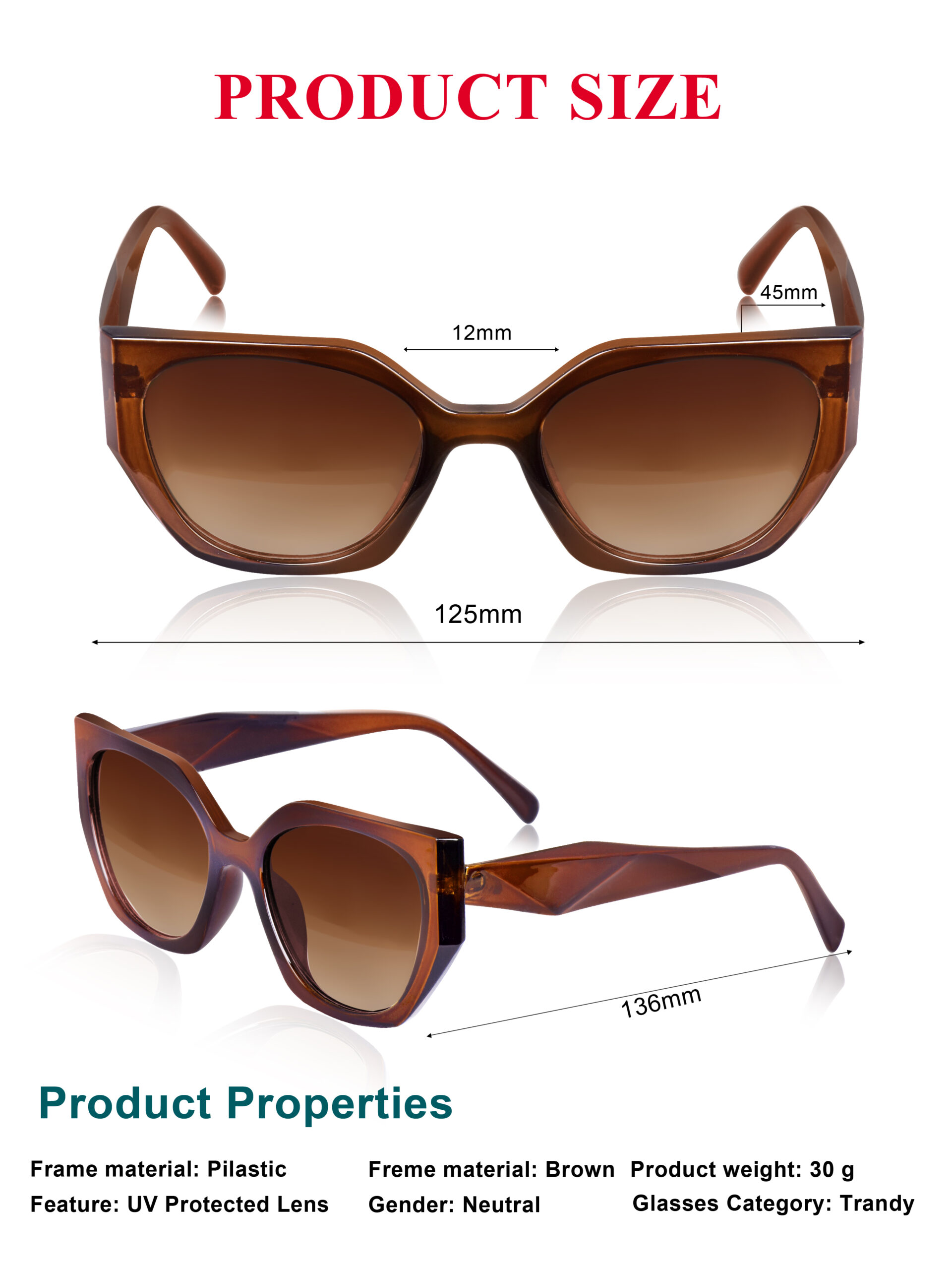 KAPCHA Oversized Cat Eye Sunglasses, Brown Frame, Trendy Cateye Sunglasses For Women - Image 5
