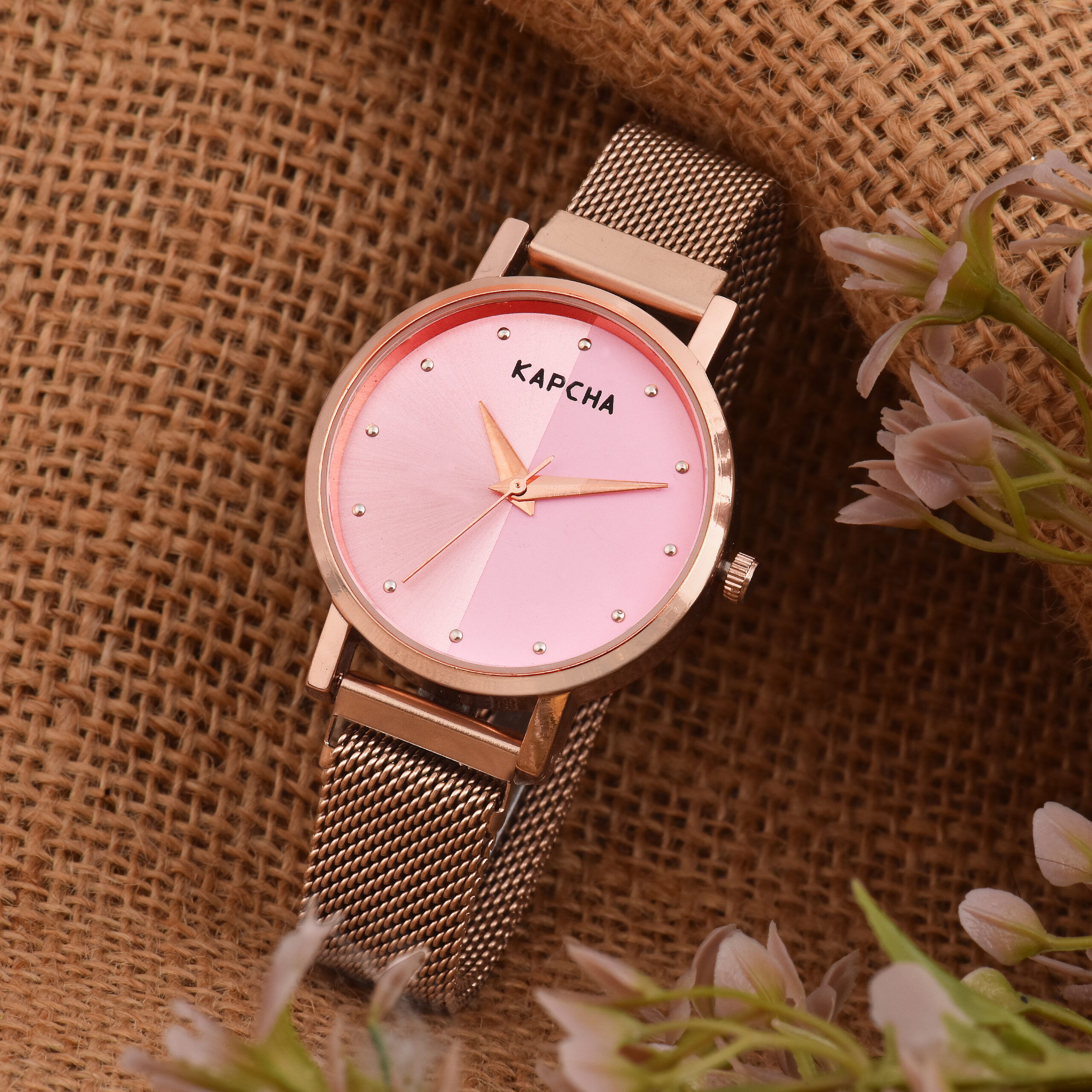 KAPCHA Analogue Women's Chain Strap Watch with Rose Gold Floral Gifting Bracelet Round Dial Shape, Quartz Movement. - Image 6
