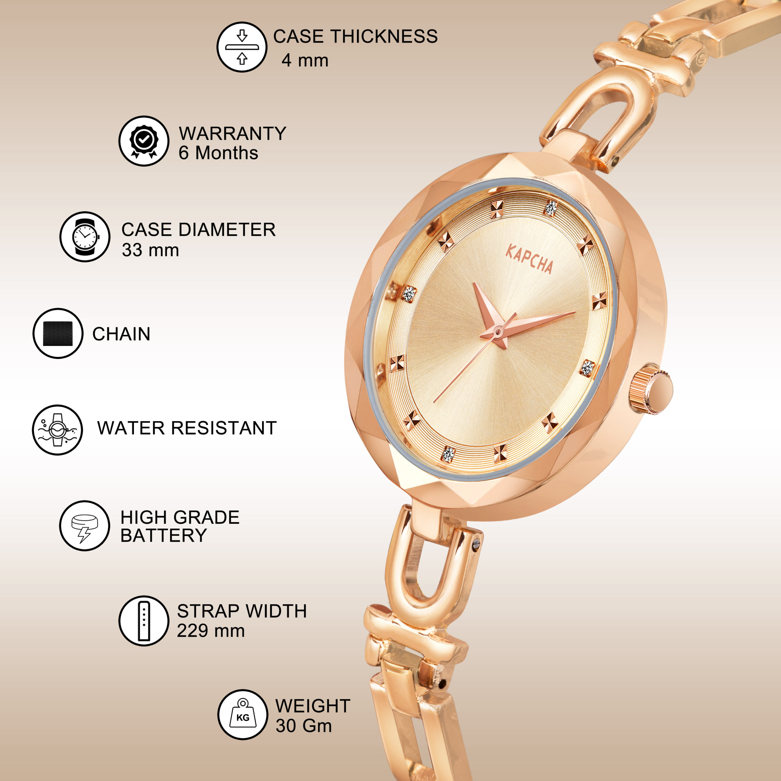 KAPCHA Versatile Stylish Women's Mesh Strap Watch with Golden Stone Charm Bracelet, Round Dial Shape, Quartz Movement. - Image 5