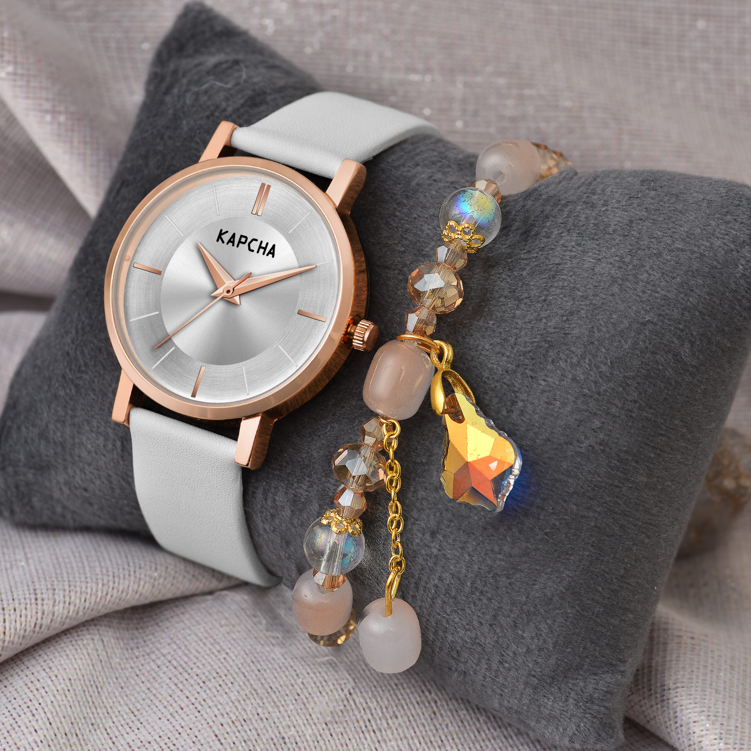 KAPCHA Versatile Stylish Analogue Leather Strap Watch with Gift Bracelet for Women Or Girls, Quartz Movement.