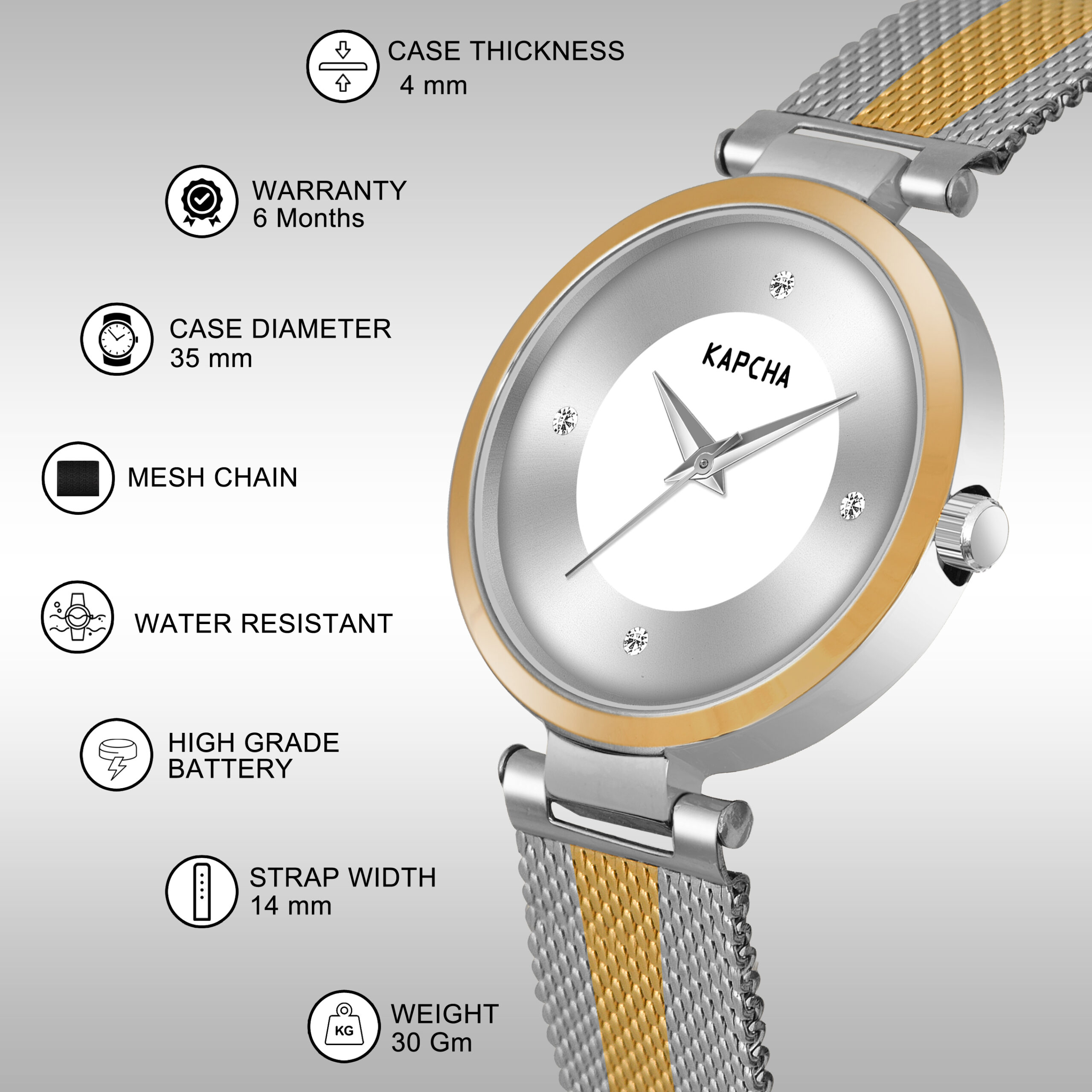 KAPCHA Women's Analogue Watch with Sleek Design Gift Bracelet, Reliable Quartz Movement. - Image 4