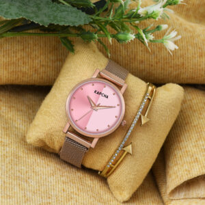 KAPCHA Analogue Women's Chain Strap Watch with Golden Stone Charm Bracelet Round Dial Shape, Quartz Movement.