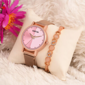 KAPCHA Analogue Women's Chain Strap Watch with Gift Bracelet Round Dial Shape, Quartz Movement