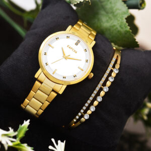 KAPCHA Fashion Women's Mesh Strap Watch with Golden Stone Gifting Bracelet, Reliable Quartz Movement
