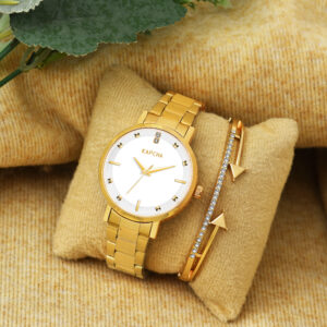 KAPCHA Fashion Women's Mesh Strap Watch with Golden Stone Charm Bracelet, Reliable Quartz Movement
