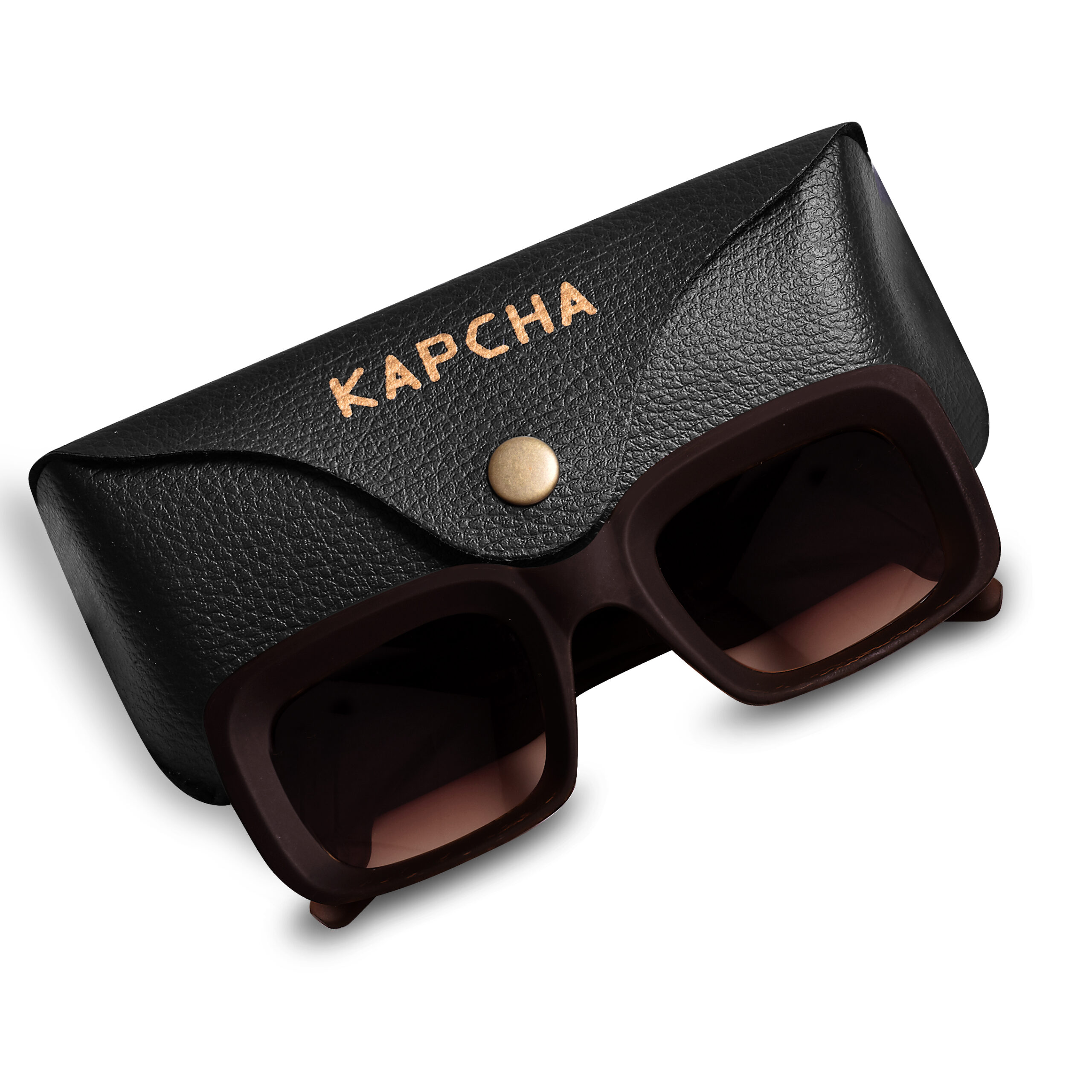KAPCHA Trendy Men's Rectangular Sunglasses, Brown Frame with UV Protection, 140mm Wide, with Leather Case - Image 3