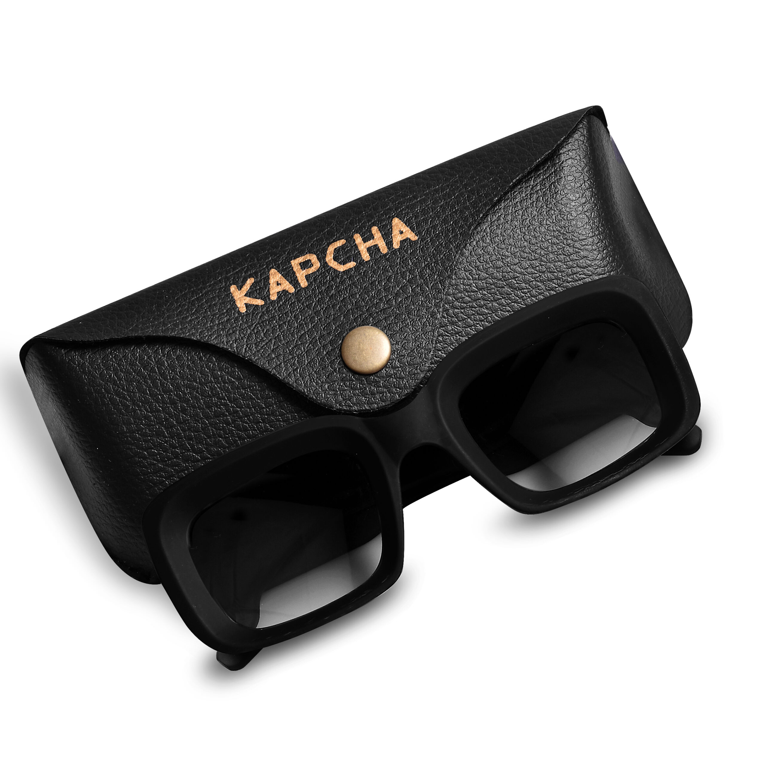 KAPCHA Men's Rectangular Sunglasses, Brown Frame with UV Protection, 140mm Wide, Trendy Design with Leather Case - Image 3