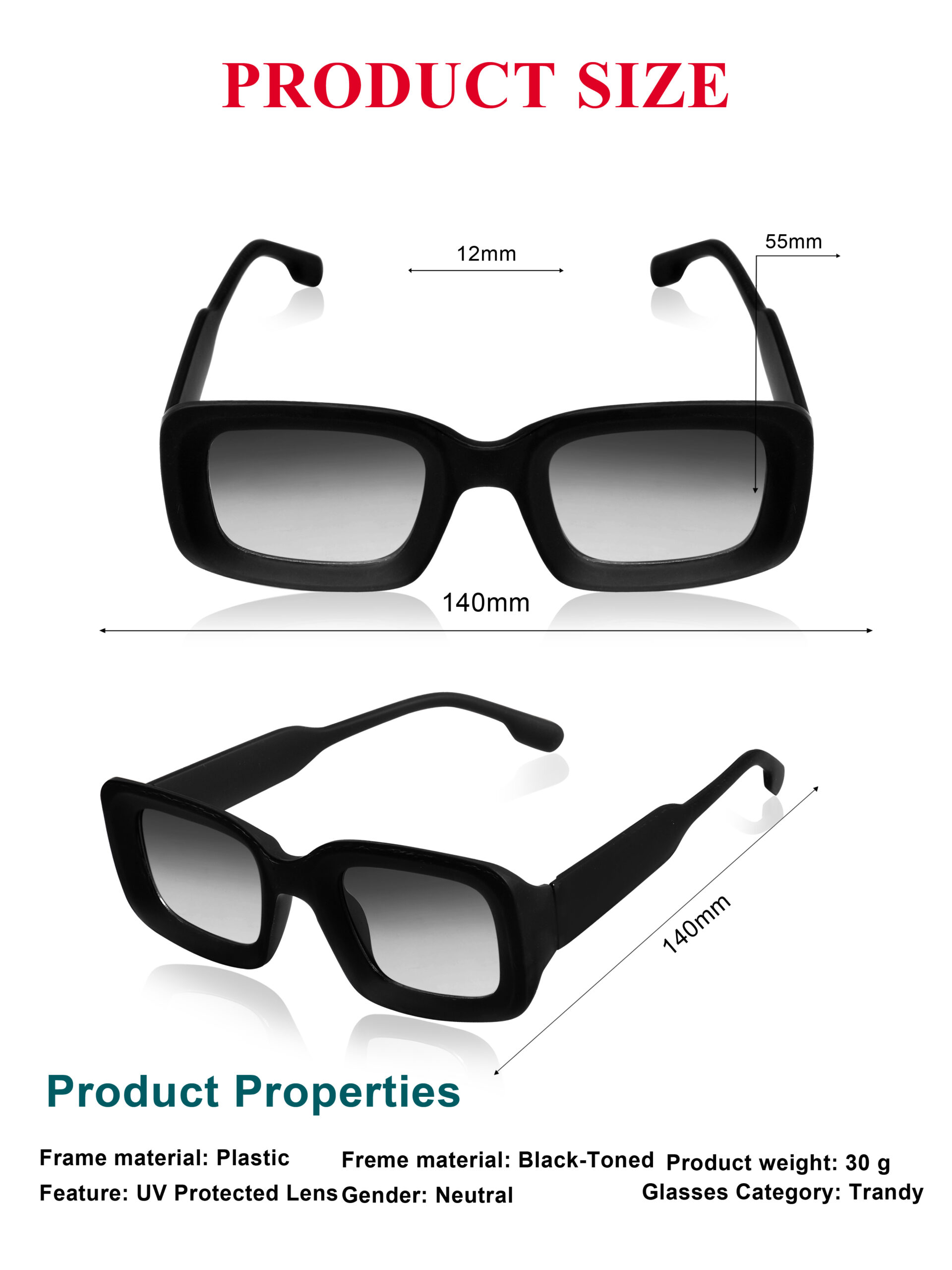 KAPCHA Men's Rectangular Sunglasses, Brown Frame with UV Protection, 140mm Wide, Trendy Design with Leather Case - Image 4