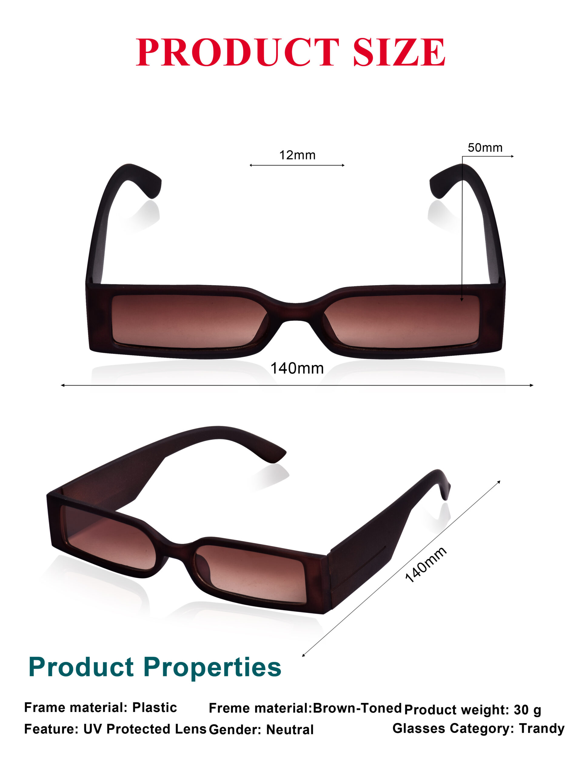 KAPCHA UV Protection Retro Square Sunglasses For Men, Brown-Toned Frame, Trendy Design with Leather Case - Image 4