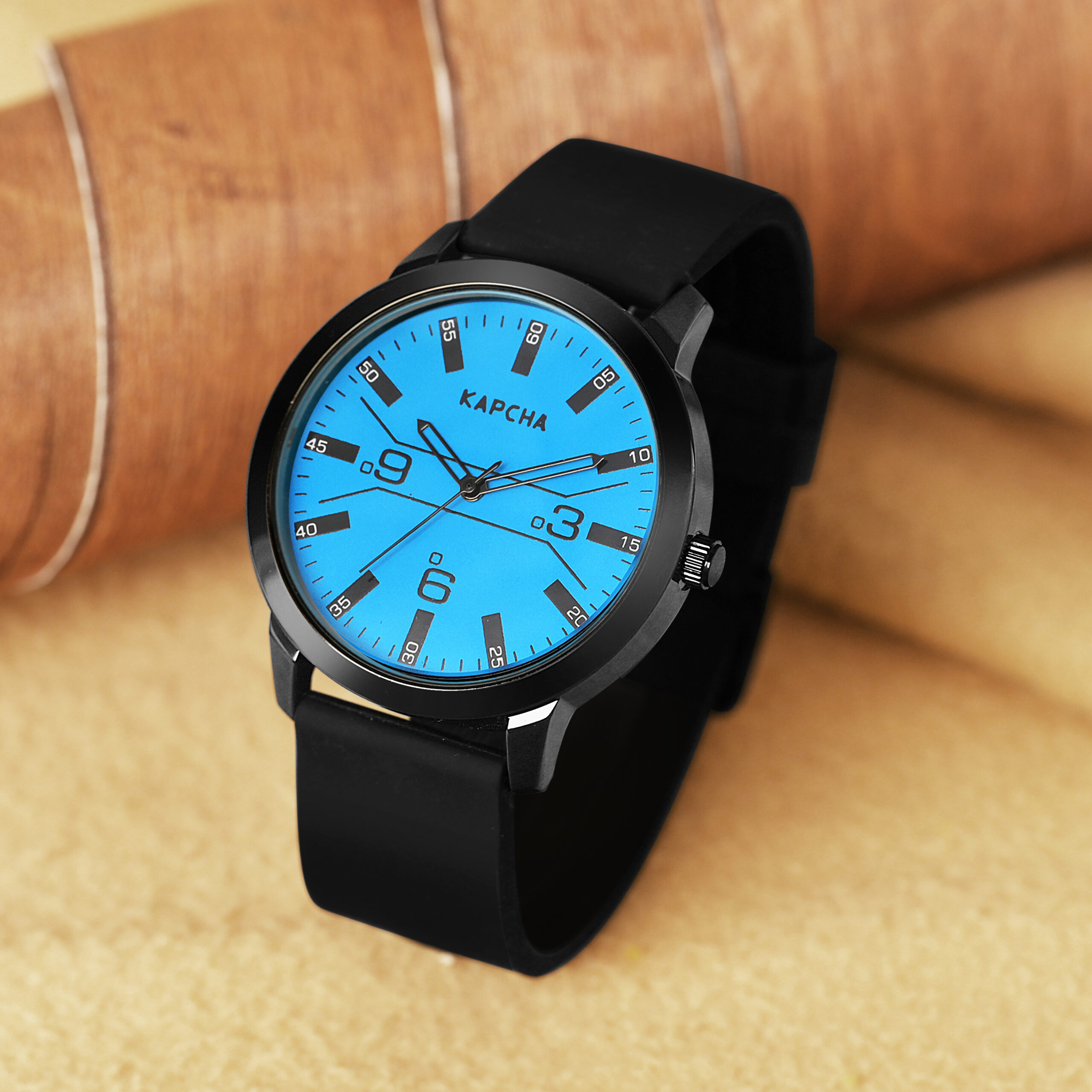KAPCHA Stylish Mens Silicone Strap Watch, Blue Round Dial Shape, Quartz Movement