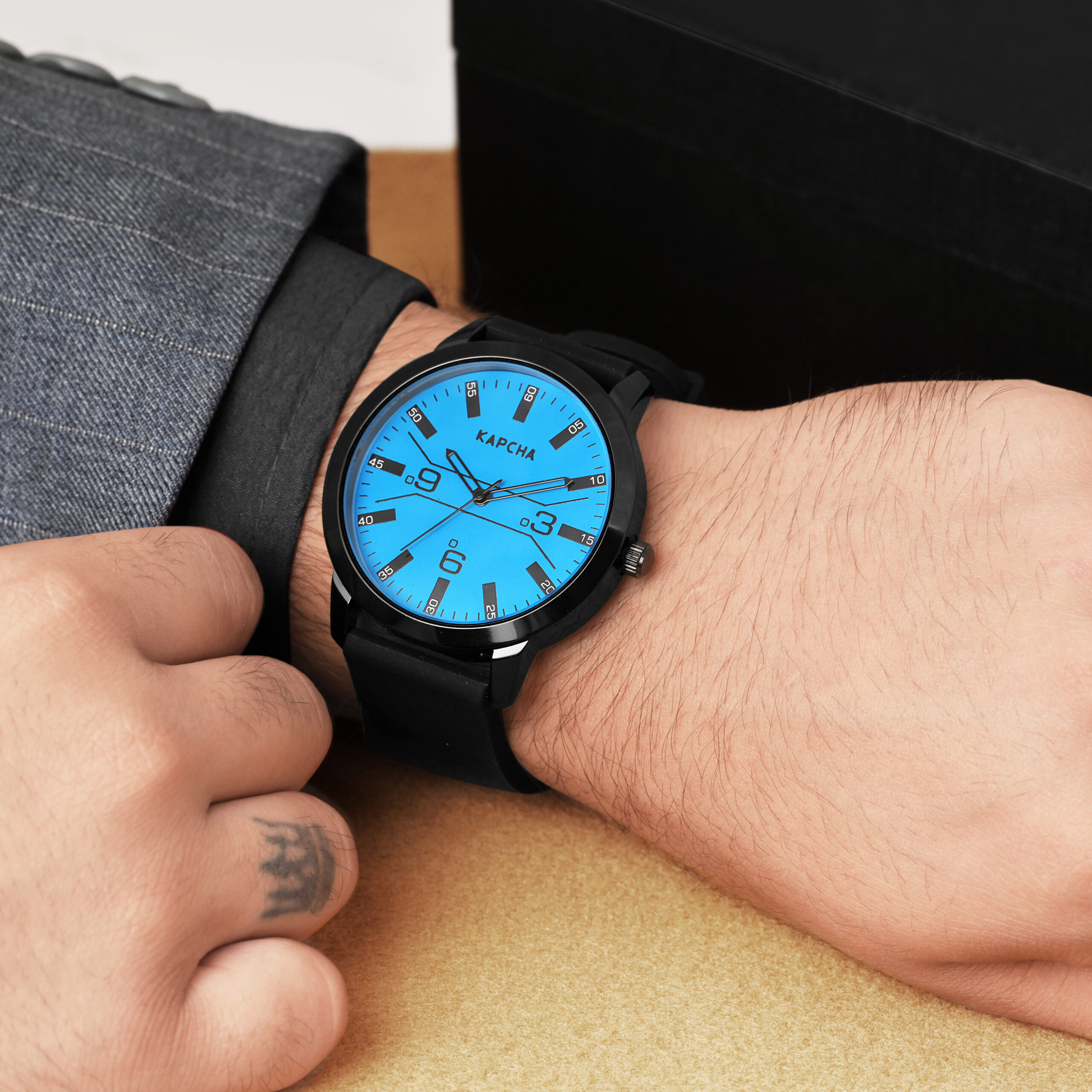 KAPCHA Stylish Mens Silicone Strap Watch, Blue Round Dial Shape, Quartz Movement - Image 2