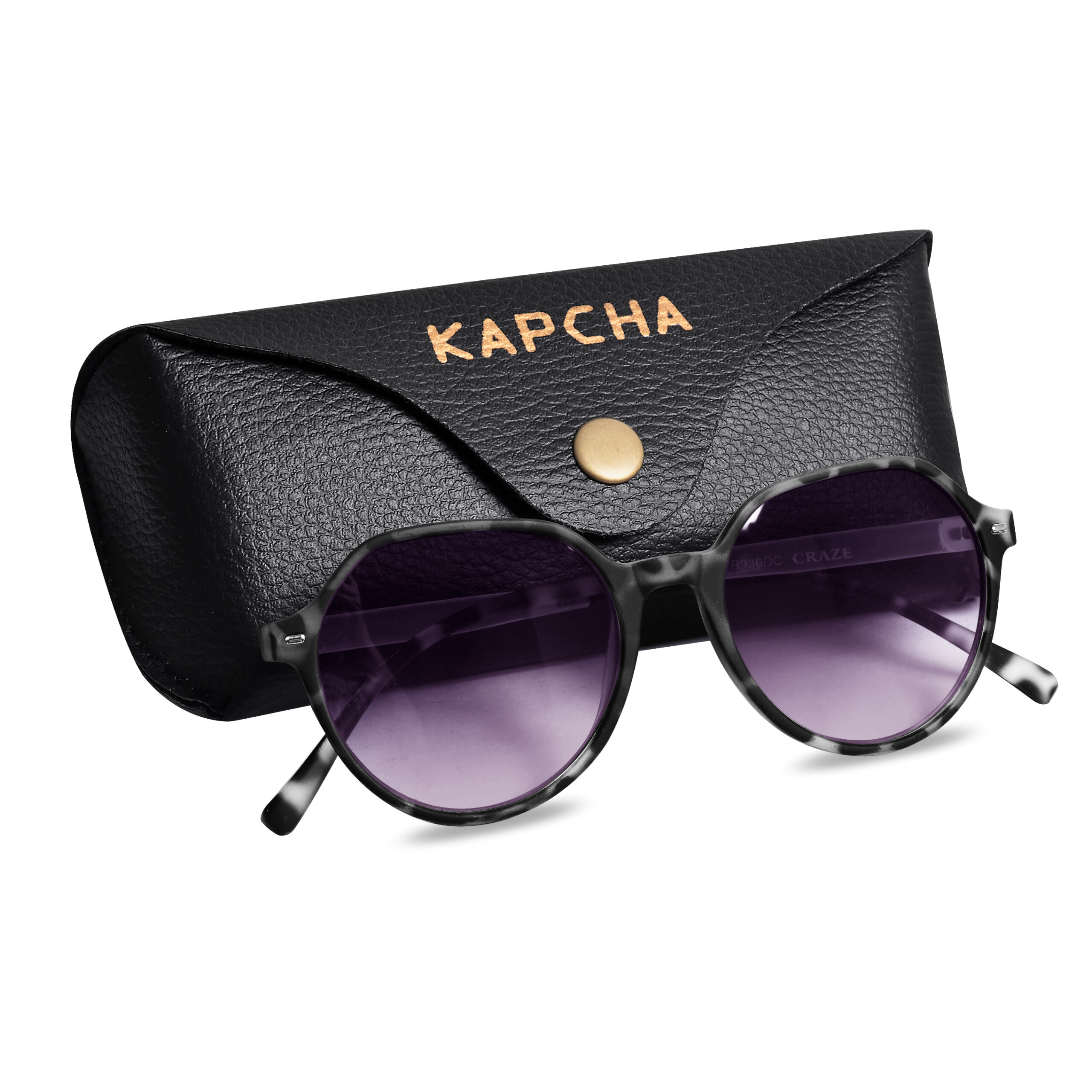 KAPCHA Round Sunglasses For Women, UV Protected Lens, Purple Toned Frame, Trendy Design, Leather Case - Image 3