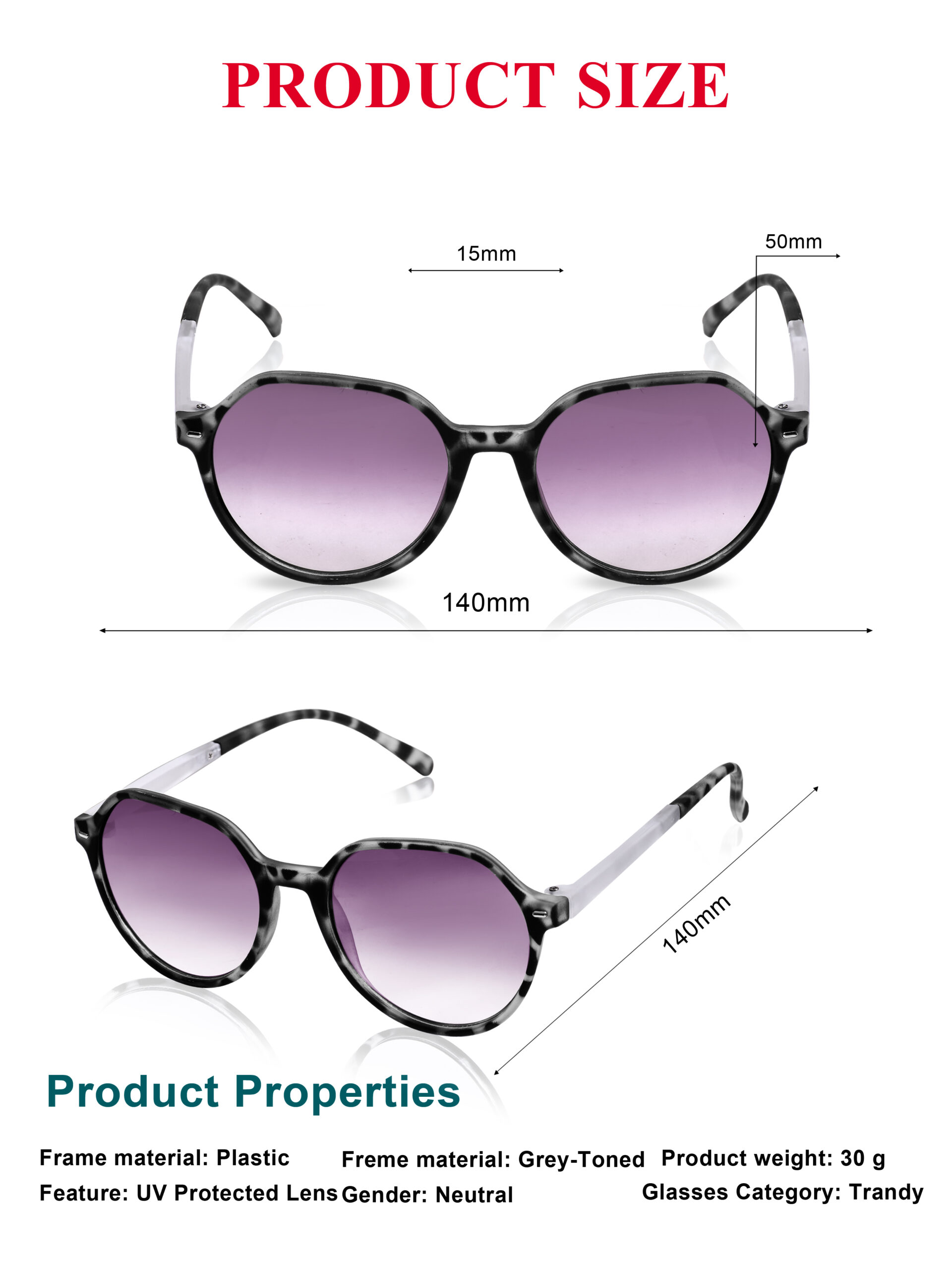 KAPCHA Round Sunglasses For Women, UV Protected Lens, Purple Toned Frame, Trendy Design, Leather Case - Image 4