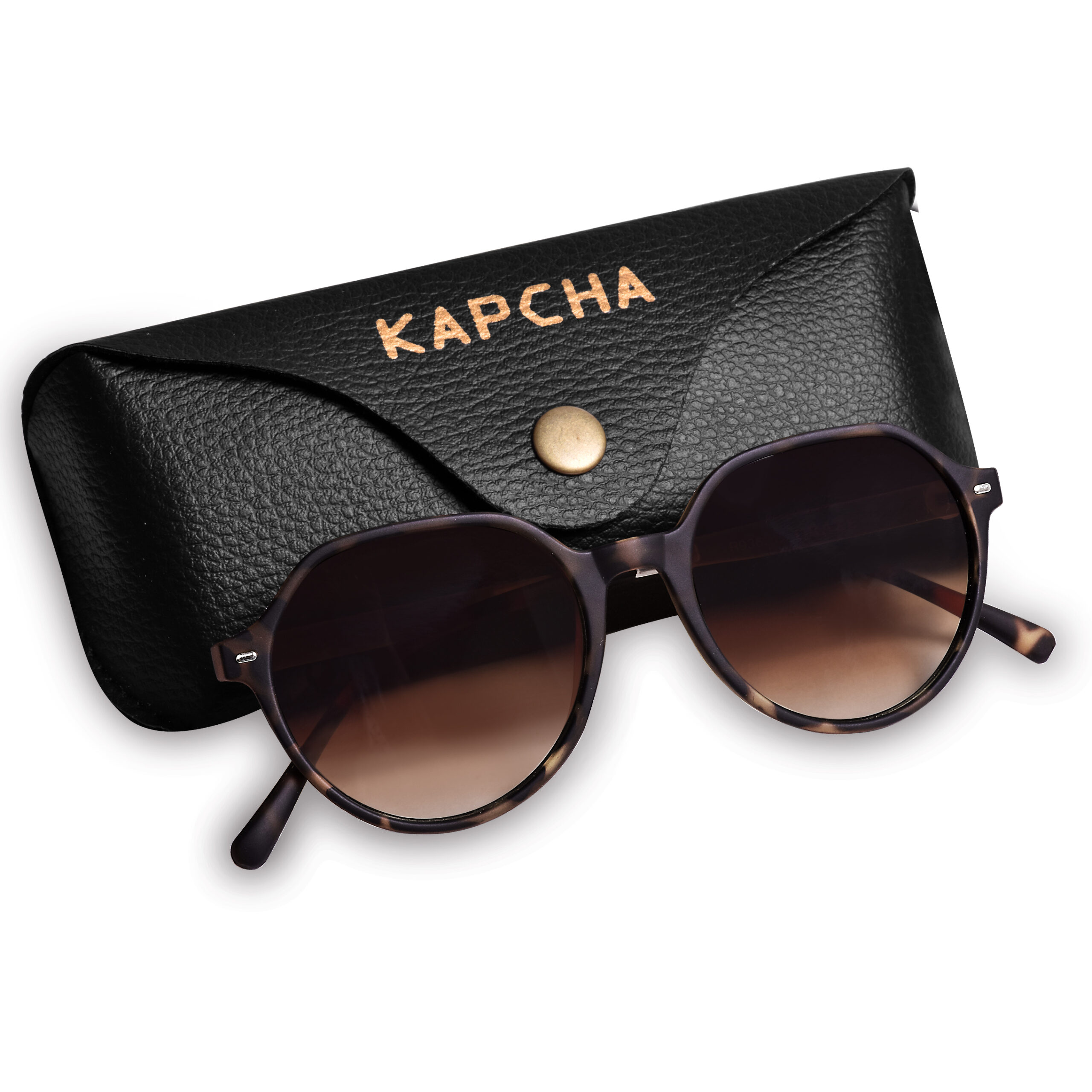 KAPCHA Men's Round Sunglasses, UV Protected Lens, Brown Toned Frame, Trendy Design, Leather Case - Image 2
