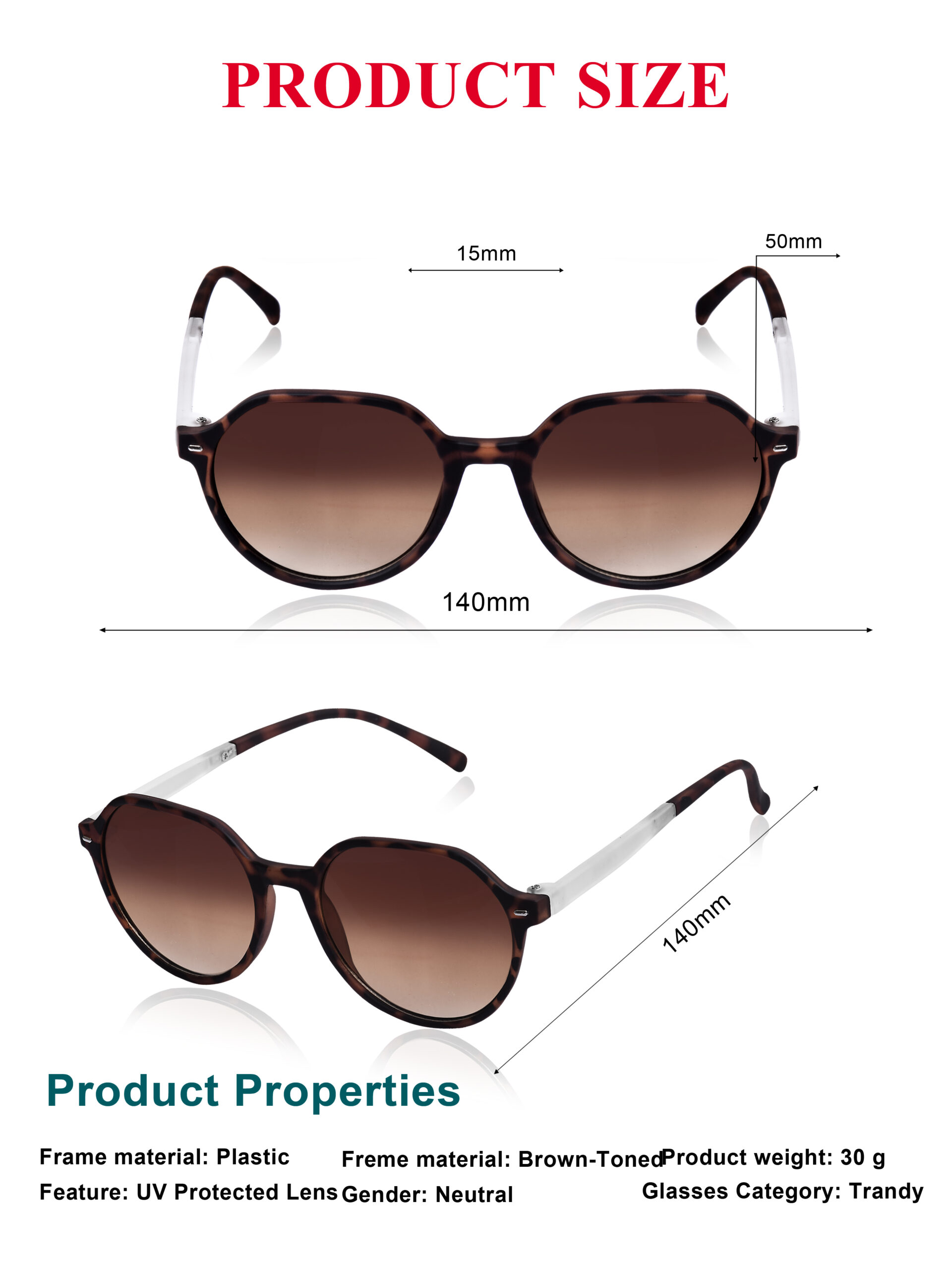 KAPCHA Men's Round Sunglasses, UV Protected Lens, Brown Toned Frame, Trendy Design, Leather Case - Image 3
