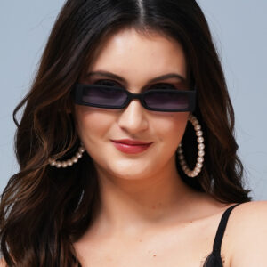 KAPCHA UV Protection Retro Square Sunglasses For Women, Black-Toned Frame, Trendy Design with Leather Case