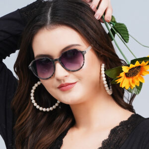 KAPCHA Round Sunglasses For Women, UV Protected Lens, Purple Toned Frame, Trendy Design, Leather Case