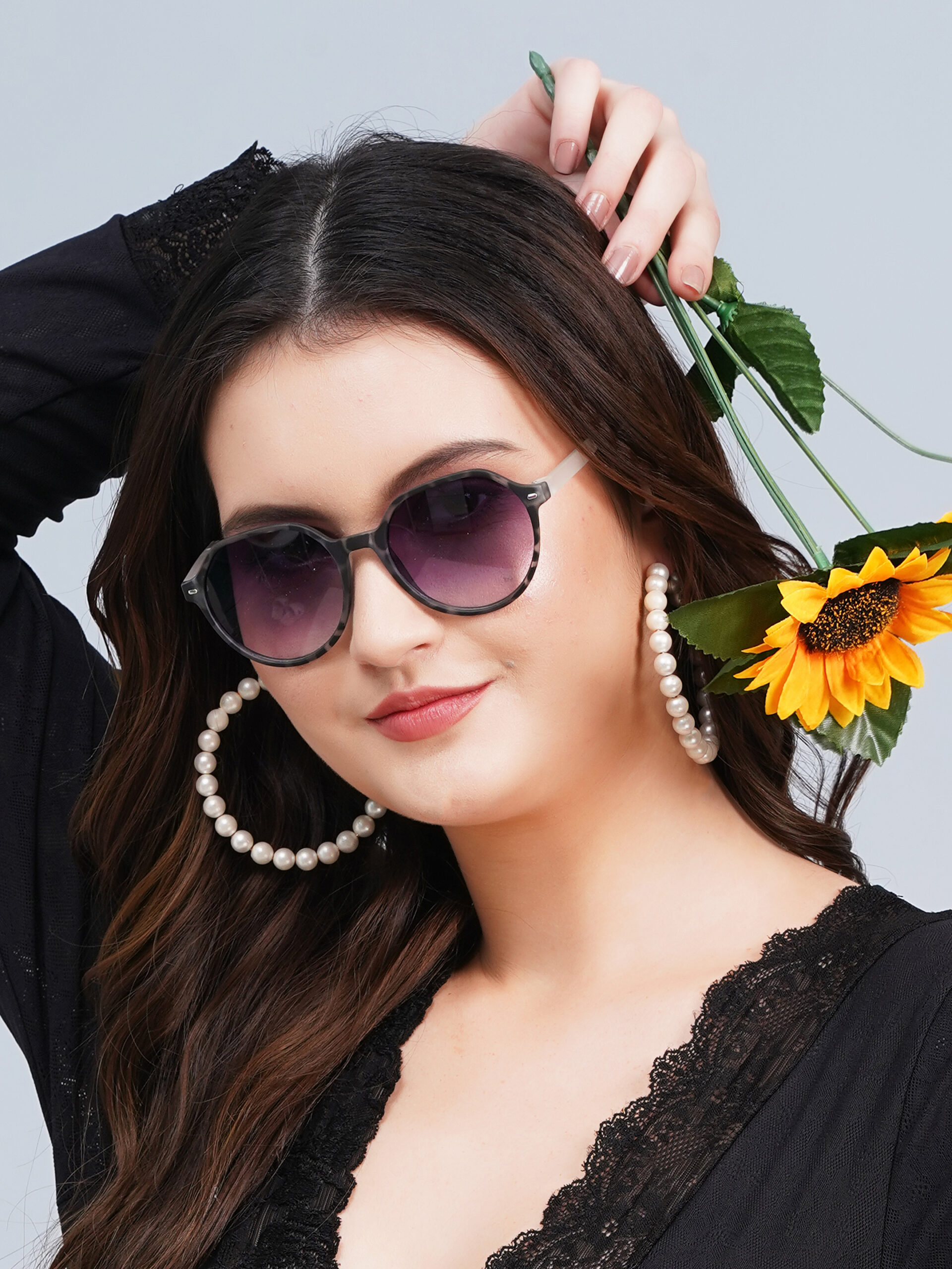 KAPCHA Round Sunglasses For Women, UV Protected Lens, Purple Toned Frame, Trendy Design, Leather Case