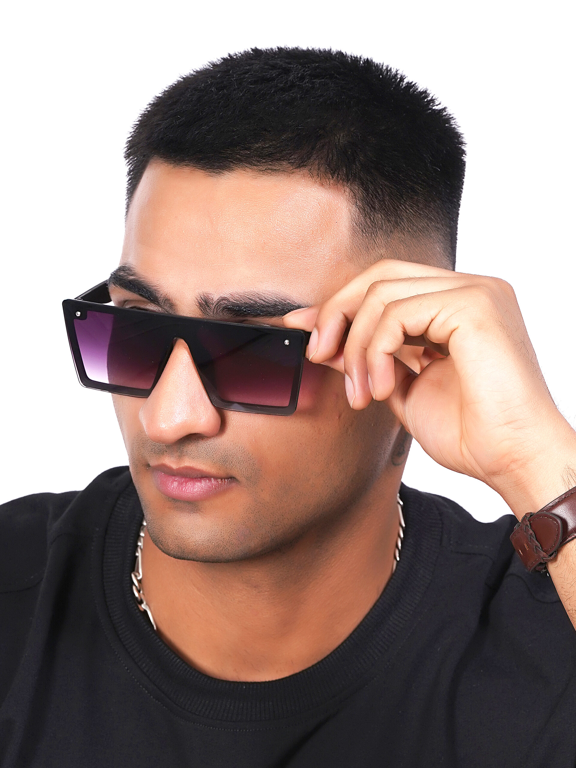 KAPCHA Square Oversized Sunglasses, Purple Gradiant Lens, UV Protected Lens - Image 5