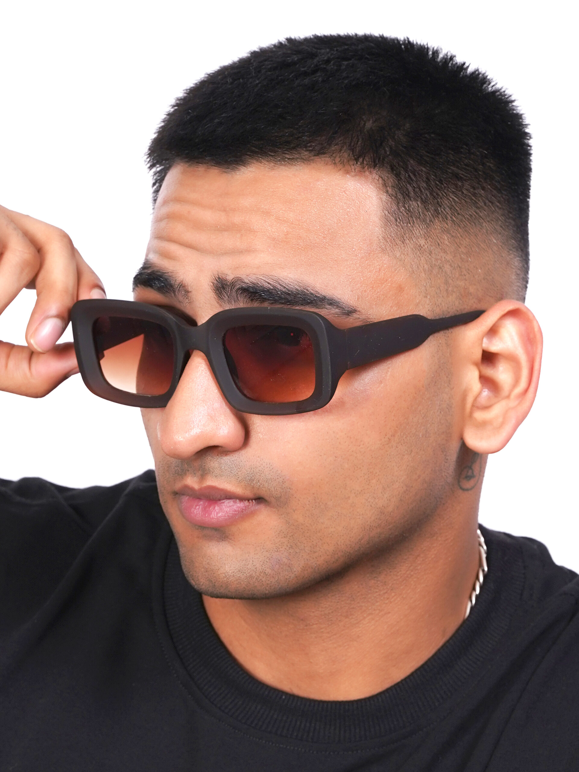 KAPCHA Trendy Men's Rectangular Sunglasses, Brown Frame with UV Protection, 140mm Wide, with Leather Case - Image 5