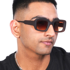 KAPCHA Trendy Men's Rectangular Sunglasses, Brown Frame with UV Protection, 140mm Wide, with Leather Case