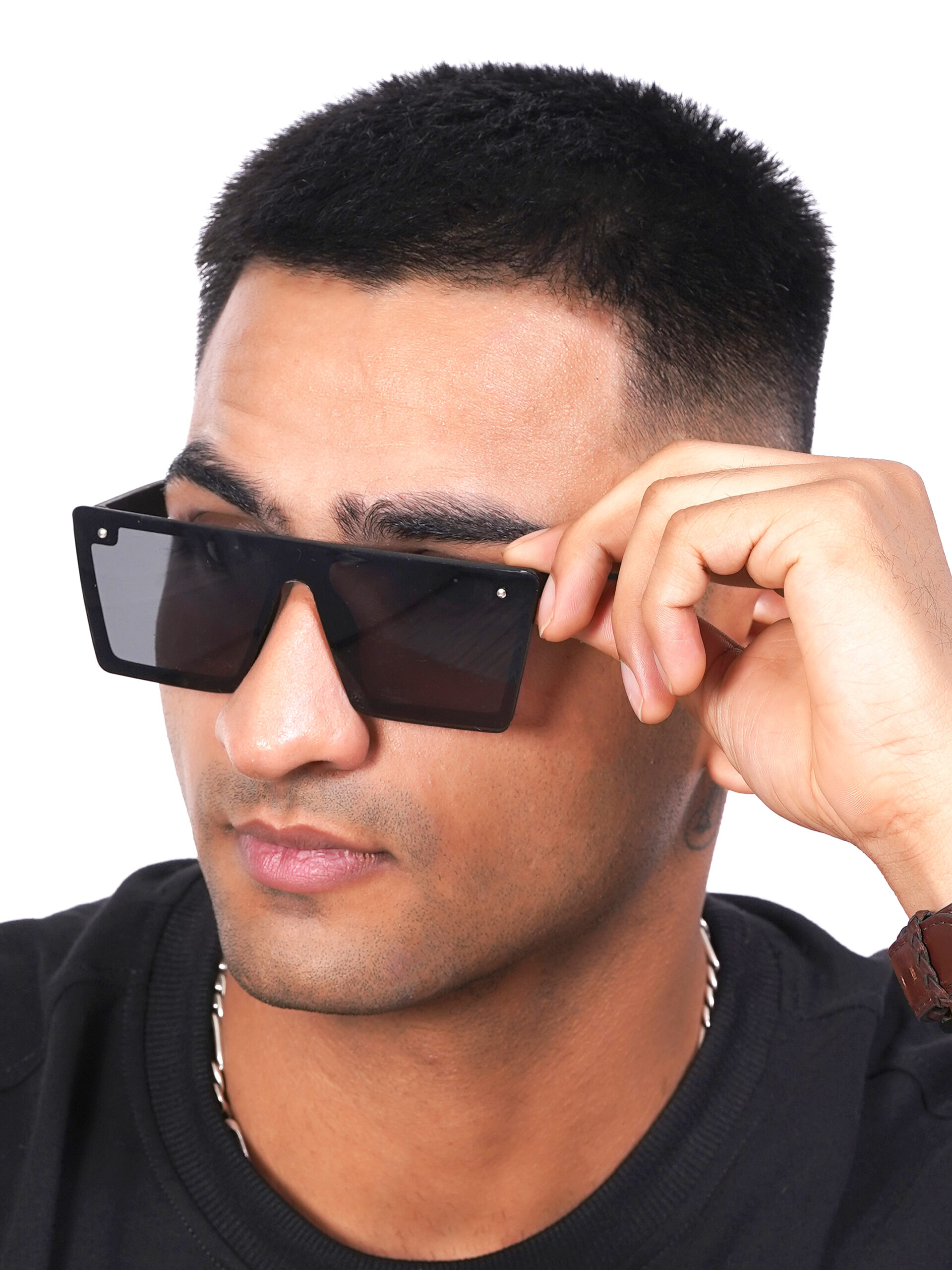 KAPCHA Square Oversized Sunglasses For Men, Black Gradiant Lens, UV Protected Lens - Image 4