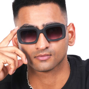 KAPCHA Men's Rectangular Sunglasses, Brown Frame with UV Protection, 140mm Wide, Trendy Design with Leather Case