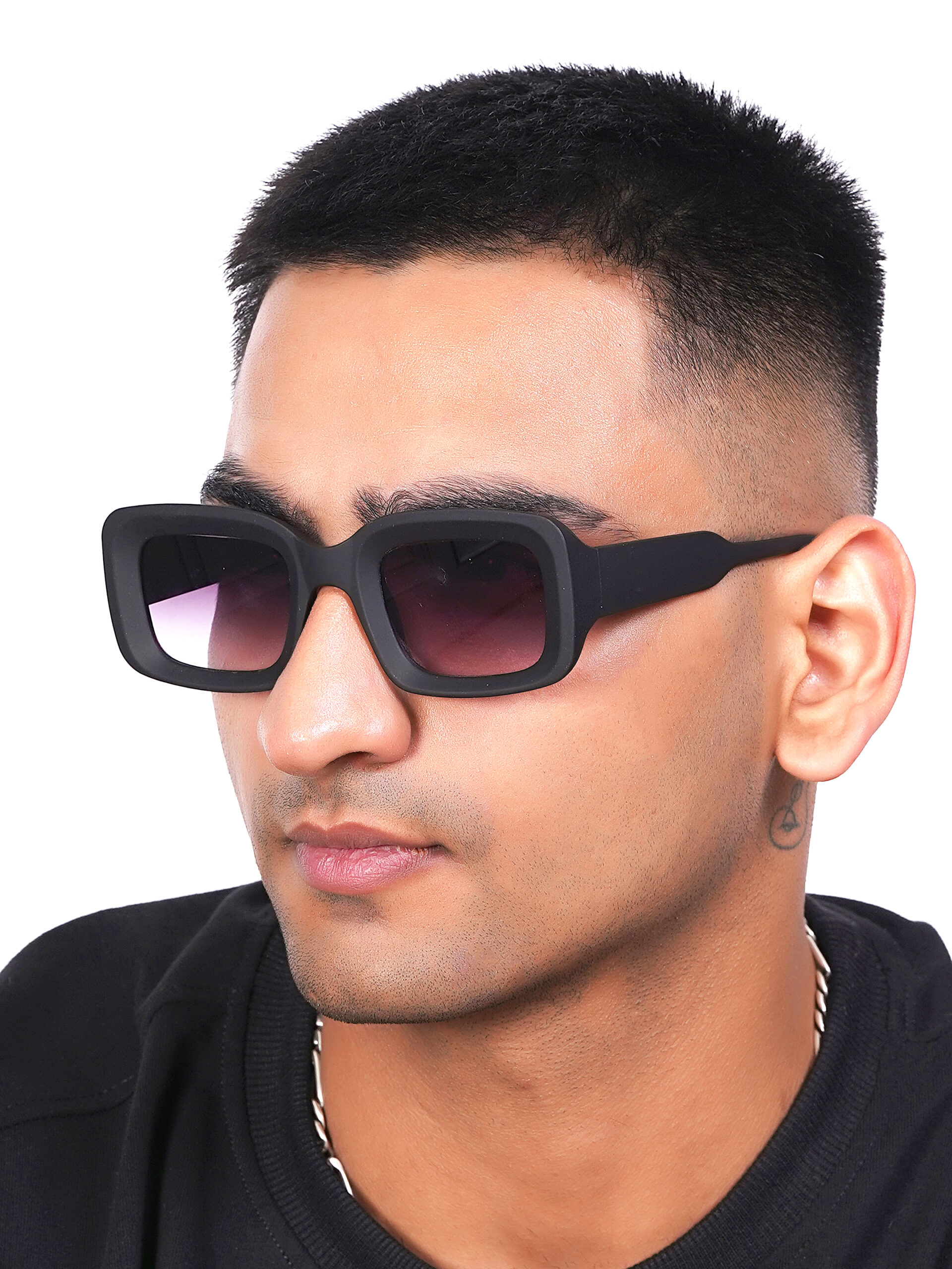 KAPCHA Men's Rectangular Sunglasses, Brown Frame with UV Protection, 140mm Wide, Trendy Design with Leather Case - Image 6