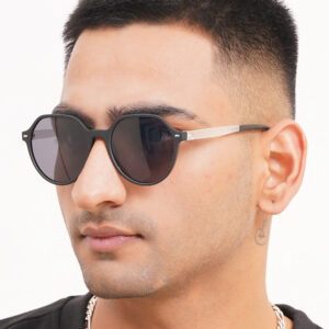 KAPCHA Men's Round Sunglasses, UV Protected Lens, Grey Toned Frame, Trendy Design, Leather Case