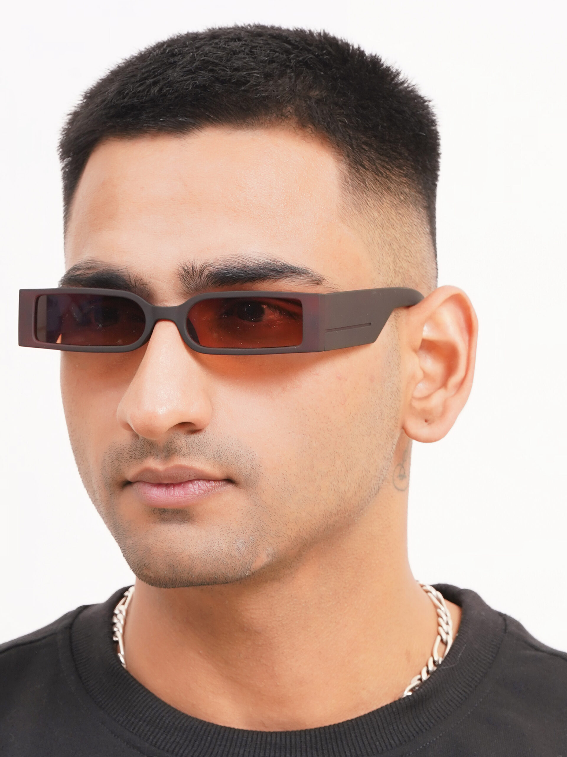 KAPCHA UV Protection Retro Square Sunglasses For Men, Brown-Toned Frame, Trendy Design with Leather Case - Image 5