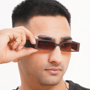 KAPCHA UV Protection Retro Square Sunglasses For Men, Brown-Toned Frame, Trendy Design with Leather Case