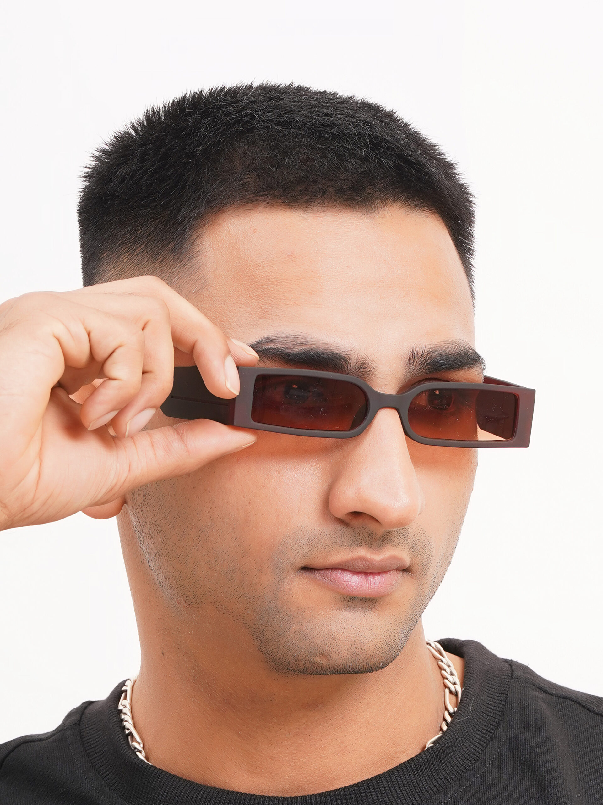 KAPCHA UV Protection Retro Square Sunglasses For Men, Brown-Toned Frame, Trendy Design with Leather Case