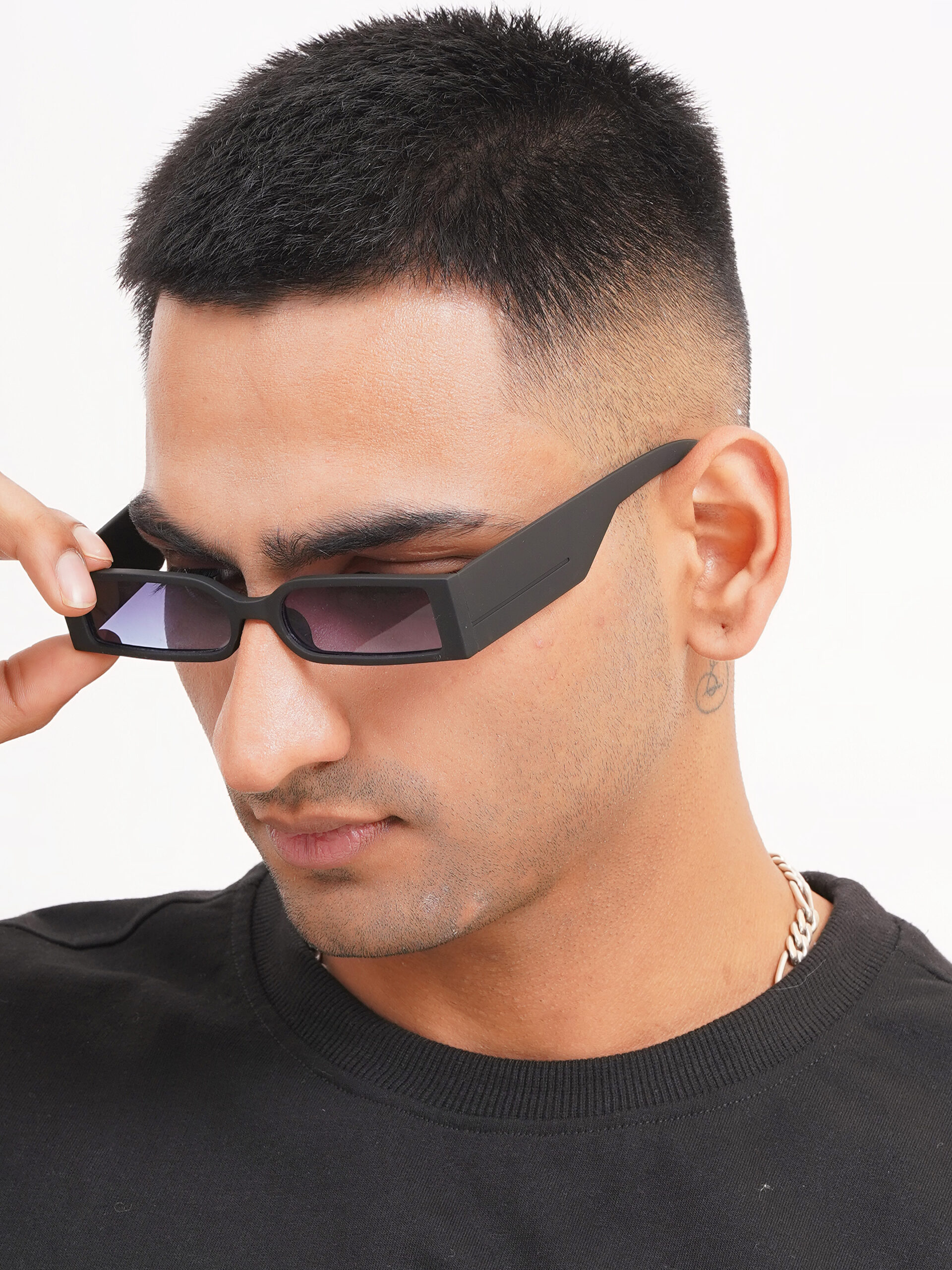 KAPCHA UV Protection Retro Square Sunglasses For Men, Black-Toned Frame, Trendy Design with Leather Case - Image 5