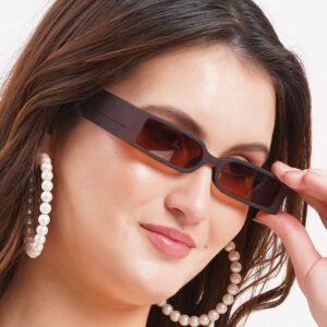 KAPCHA UV Protection Retro Square Sunglasses For Women, Brown-Toned Frame, Trendy Design with Leather Case