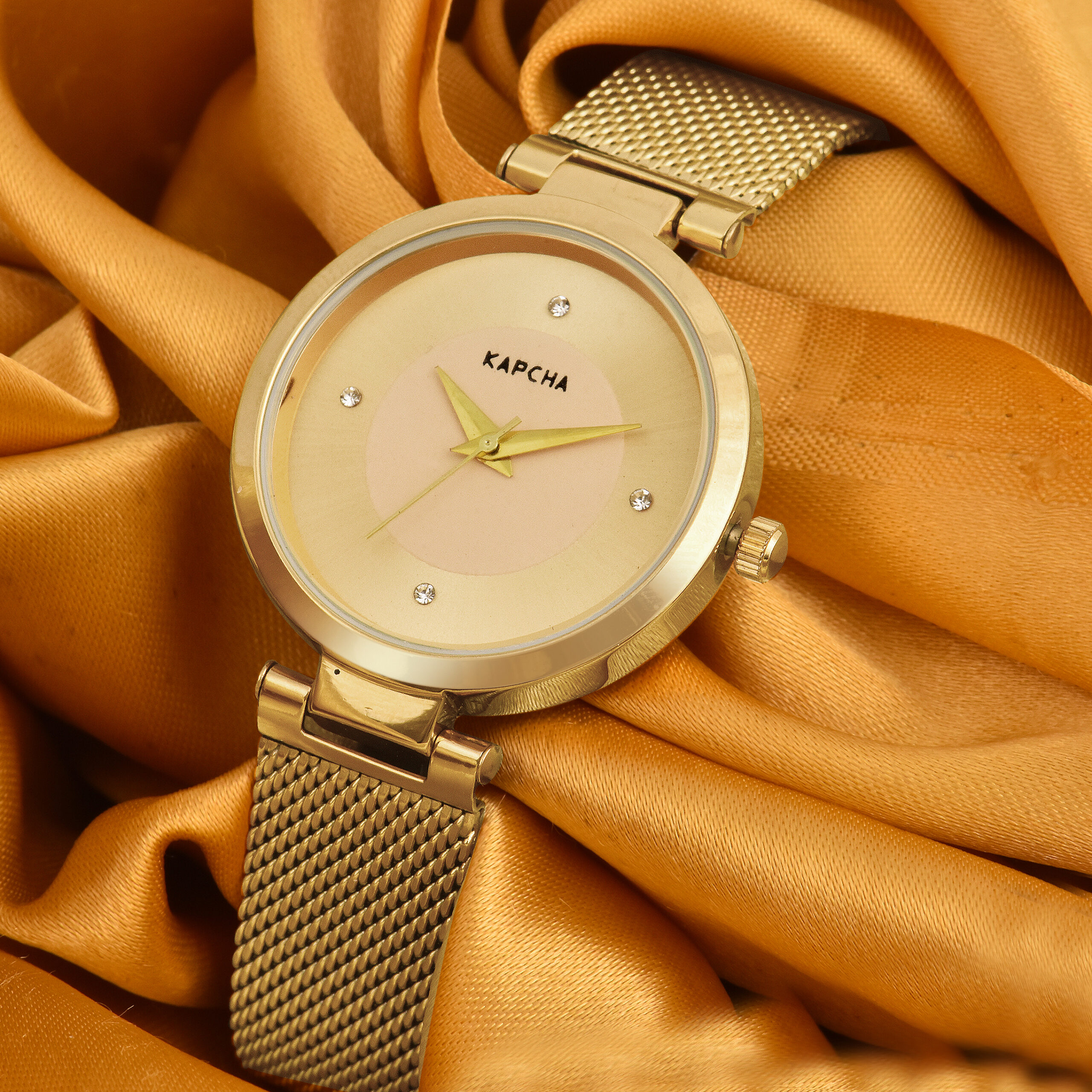 KAPCHA Women's Fashionable Chain Strap Watch with Golden Stone Gifting Bracelet Quartz Movement Adjustable Strap - Image 6