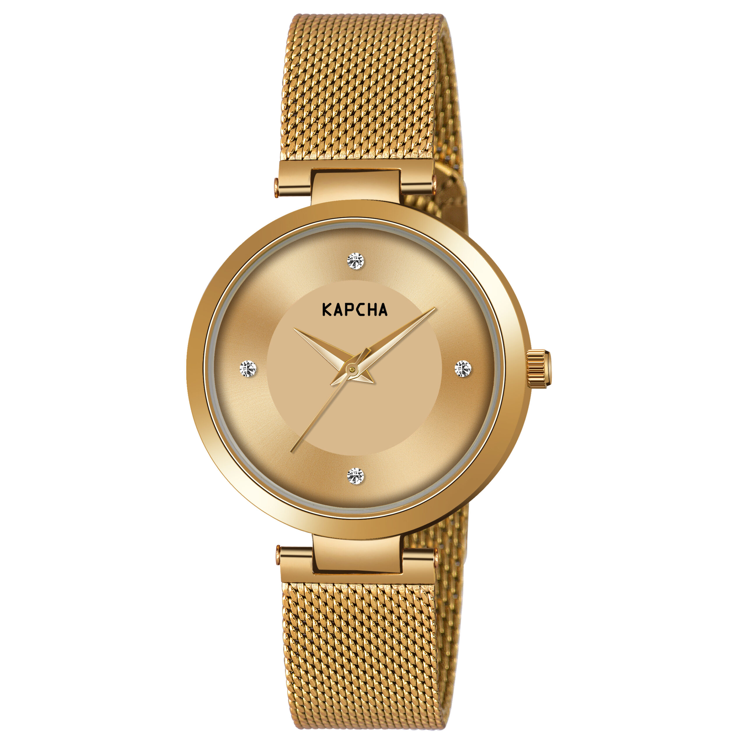 KAPCHA Women's Fashionable Chain Strap Watch with Golden Stone Charm Bracelet, Quartz Movement Adjustable - Image 2