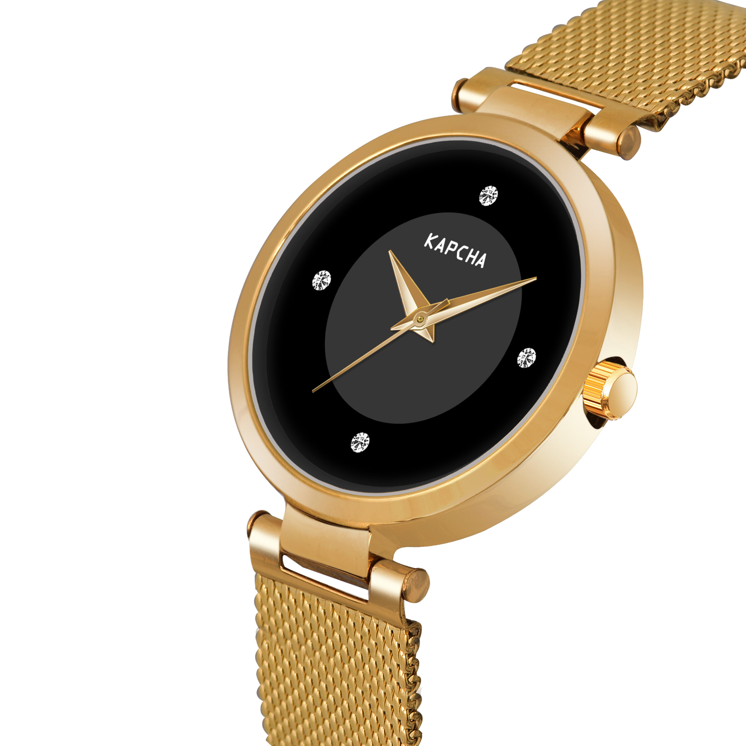 KAPCHA Women's Mesh Strap Watch with Golden Stone Charm Bracelet, Reliable Quartz Movement, and Adjustable Fit - Image 3