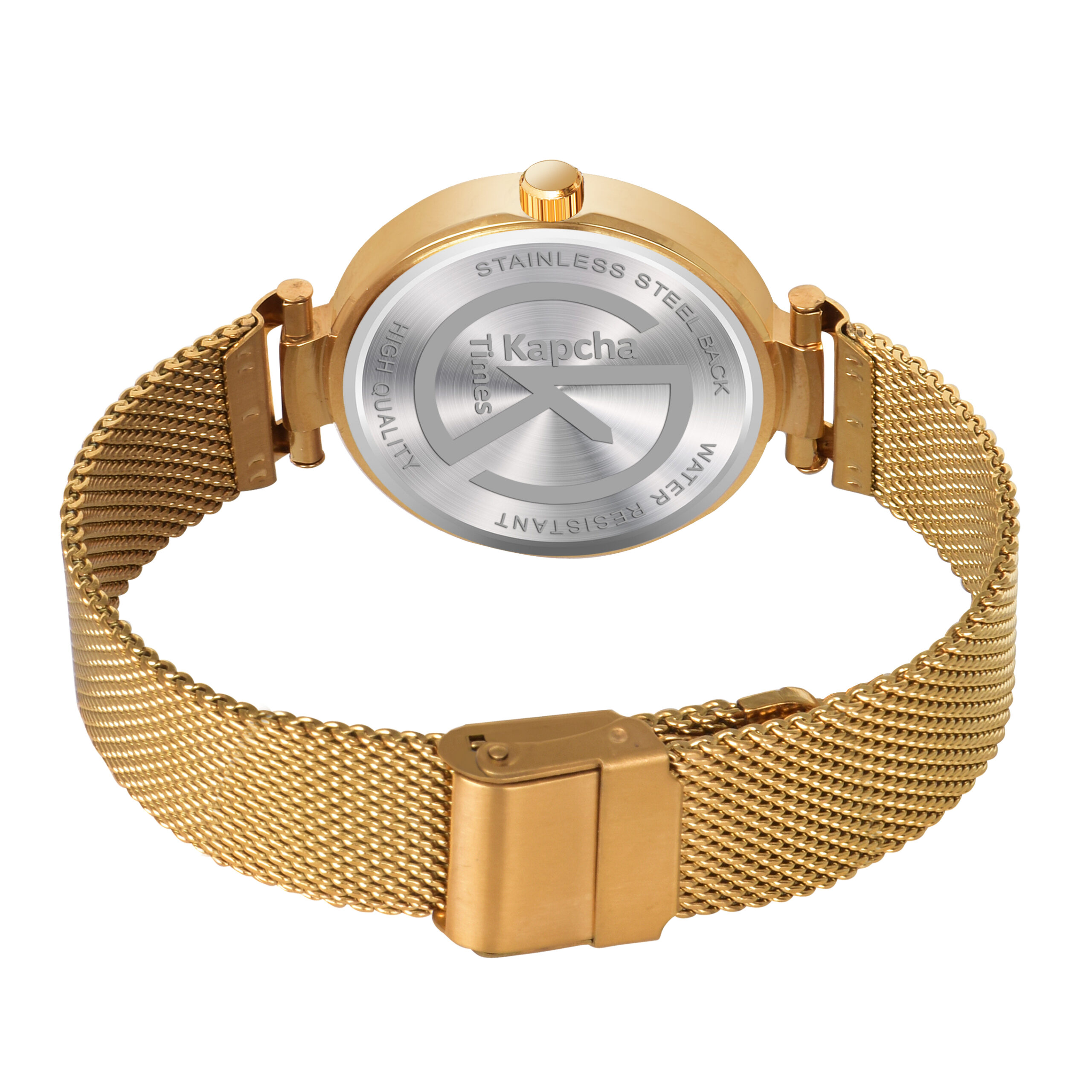KAPCHA Women's Mesh Strap Watch with Golden Stone Charm Bracelet, Reliable Quartz Movement, and Adjustable Fit - Image 4