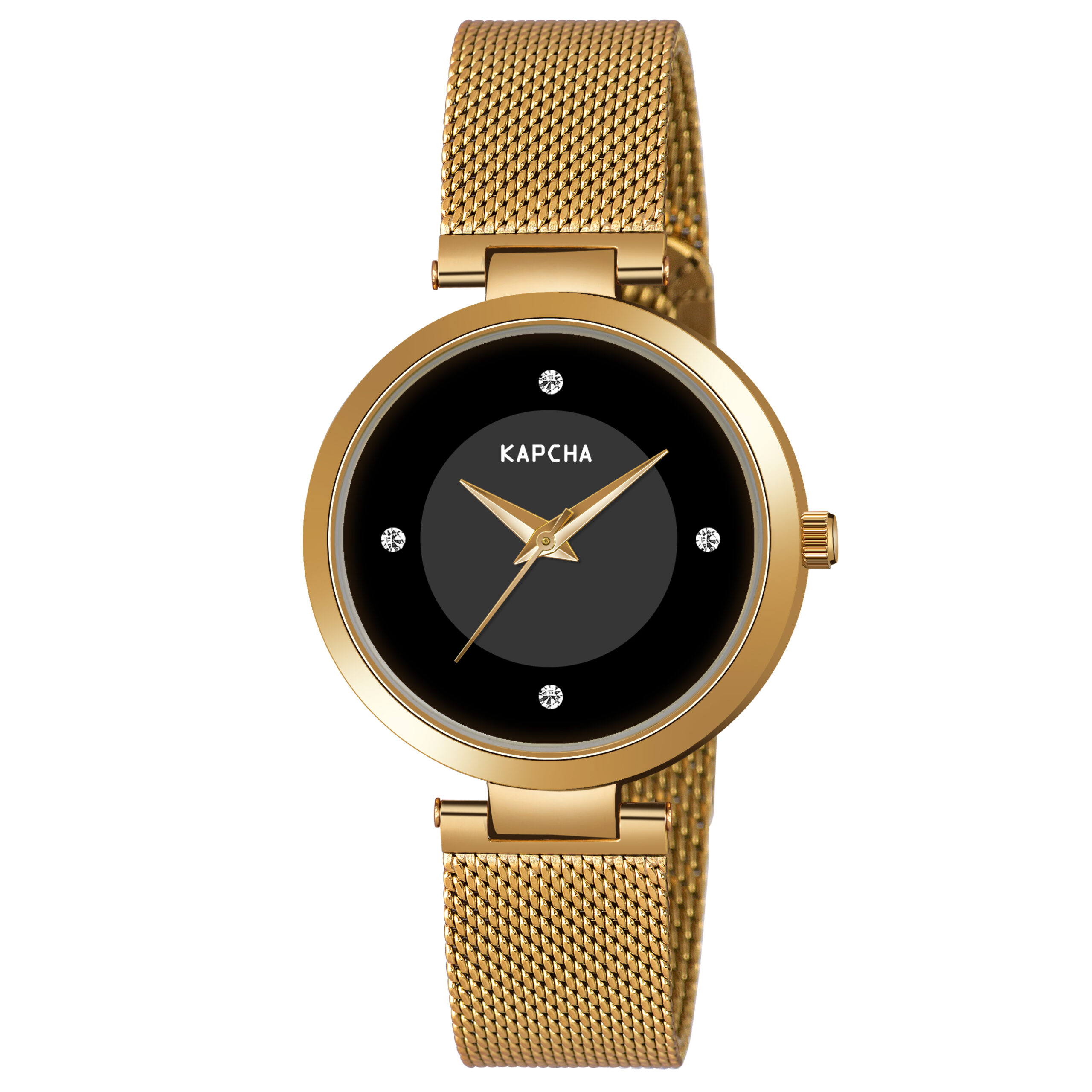 KAPCHA Women's Mesh Strap Watch with Golden Stone Charm Bracelet, Reliable Quartz Movement, and Adjustable Fit - Image 2