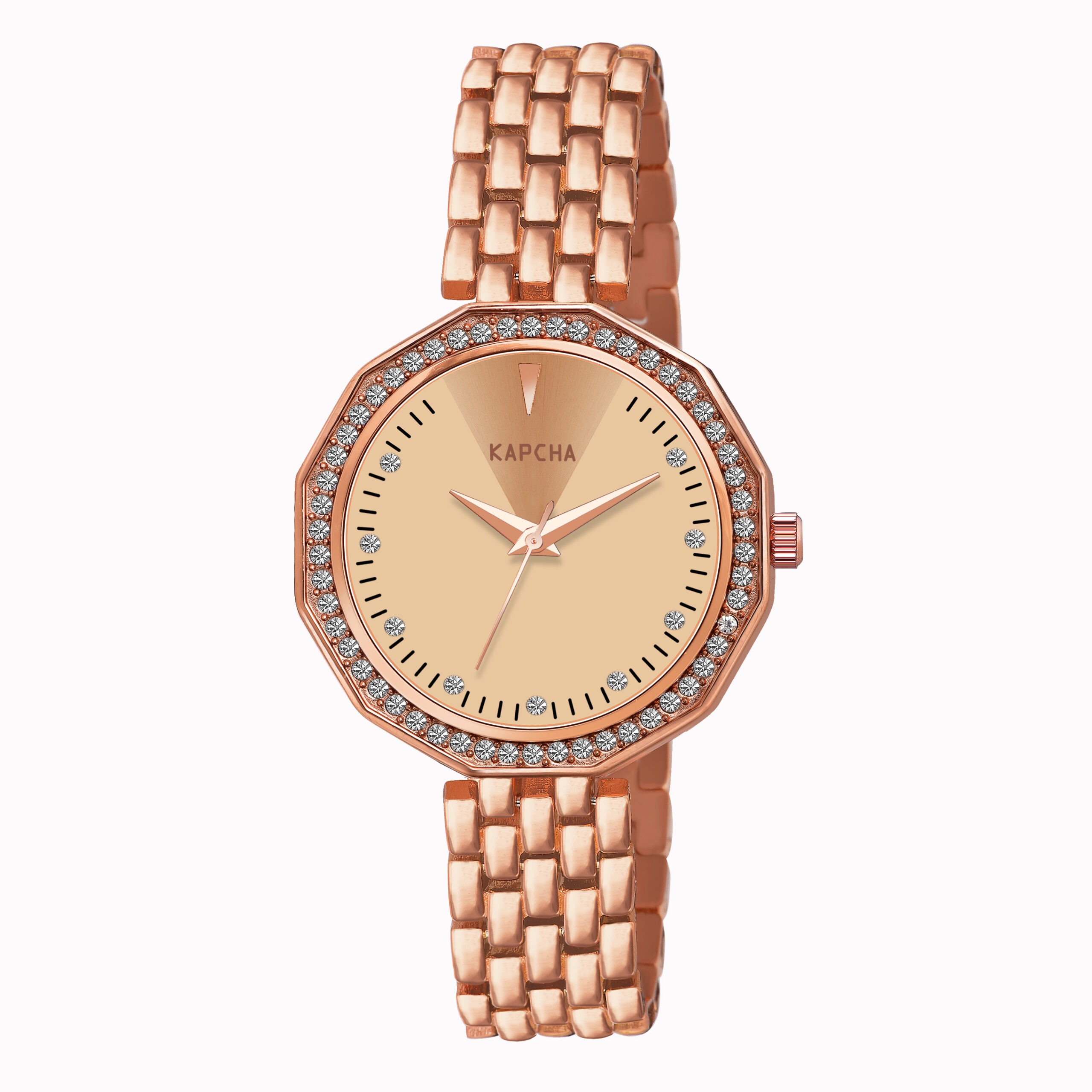 KAPCHA Versatile Stylish Women's Mesh Chain Strap Watch with Rose Gold Floral Gifting Bracelet, Round Dial Shape, Quartz Movement - Image 2