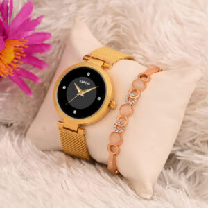 KAPCHA Women's Mesh Strap Watch with Gift Bracelet with Sleek Design, Reliable Quartz Movement, and Adjustable Fit – A Perfect Blend of Durability, Elegance, and Timeless Style