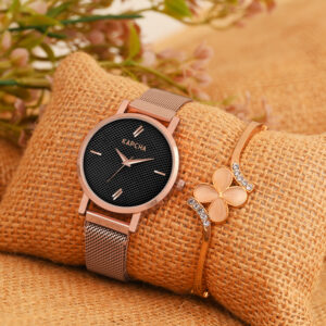 KAPCHA Stylish Chain Strap Watch with Rose Gold Floral Gifting Bracelet for Women Quartz Movement