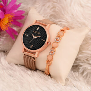 KAPCHA Stylish Chain Strap Watch with Gift Bracelet for Women Quartz Movement, Round Dial, Adjustable Strap
