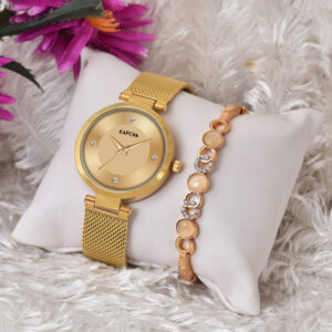 KAPCHA Women's Fashionable Chain Strap Watch with Gift Bracelet Quartz Movement Adjustable Strap