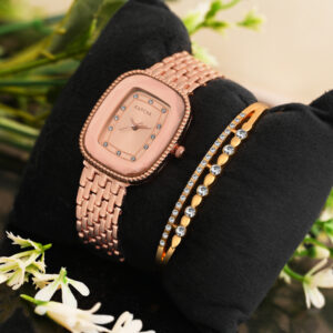 KAPCHA Versatile Stylish Women's Mesh Chain Strap Watch with Golden Stone Gifting Bracelet Rectangular Dial Shape, Quartz Movement