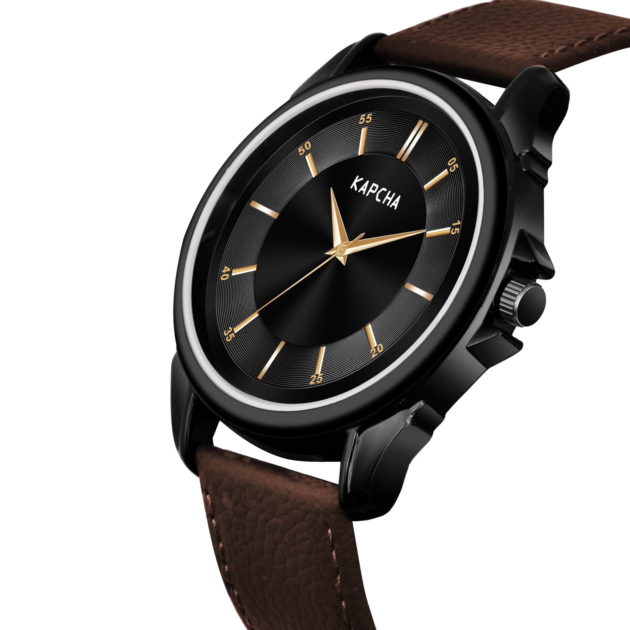 KAPCHA Stylish Men's Genuine Leather Strap Watch with Gift Bracelet Round Dial Shape, Quartz Movement - Image 3