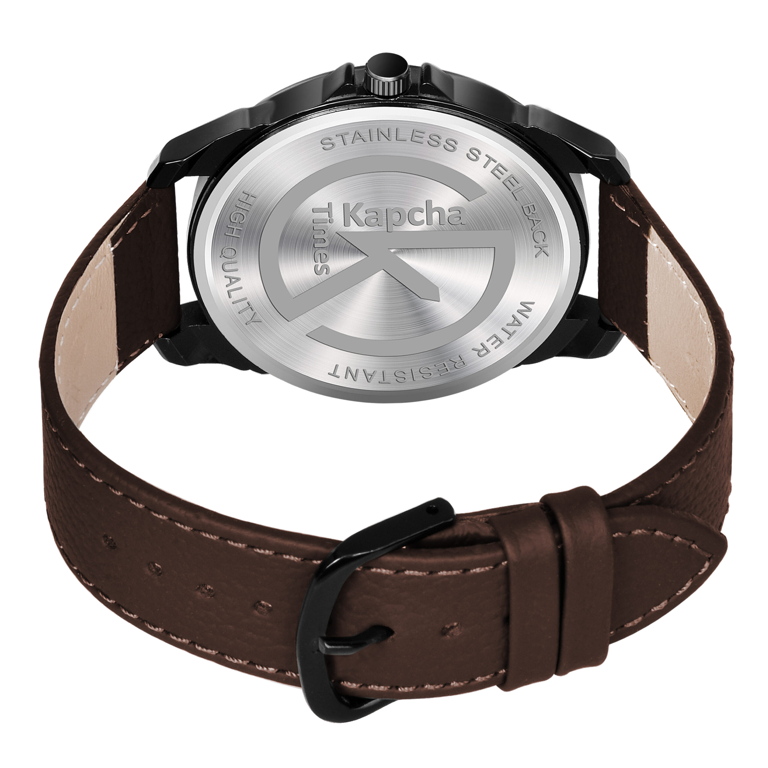KAPCHA Stylish Men's Genuine Leather Strap Watch with Gift Bracelet Round Dial Shape, Quartz Movement - Image 4