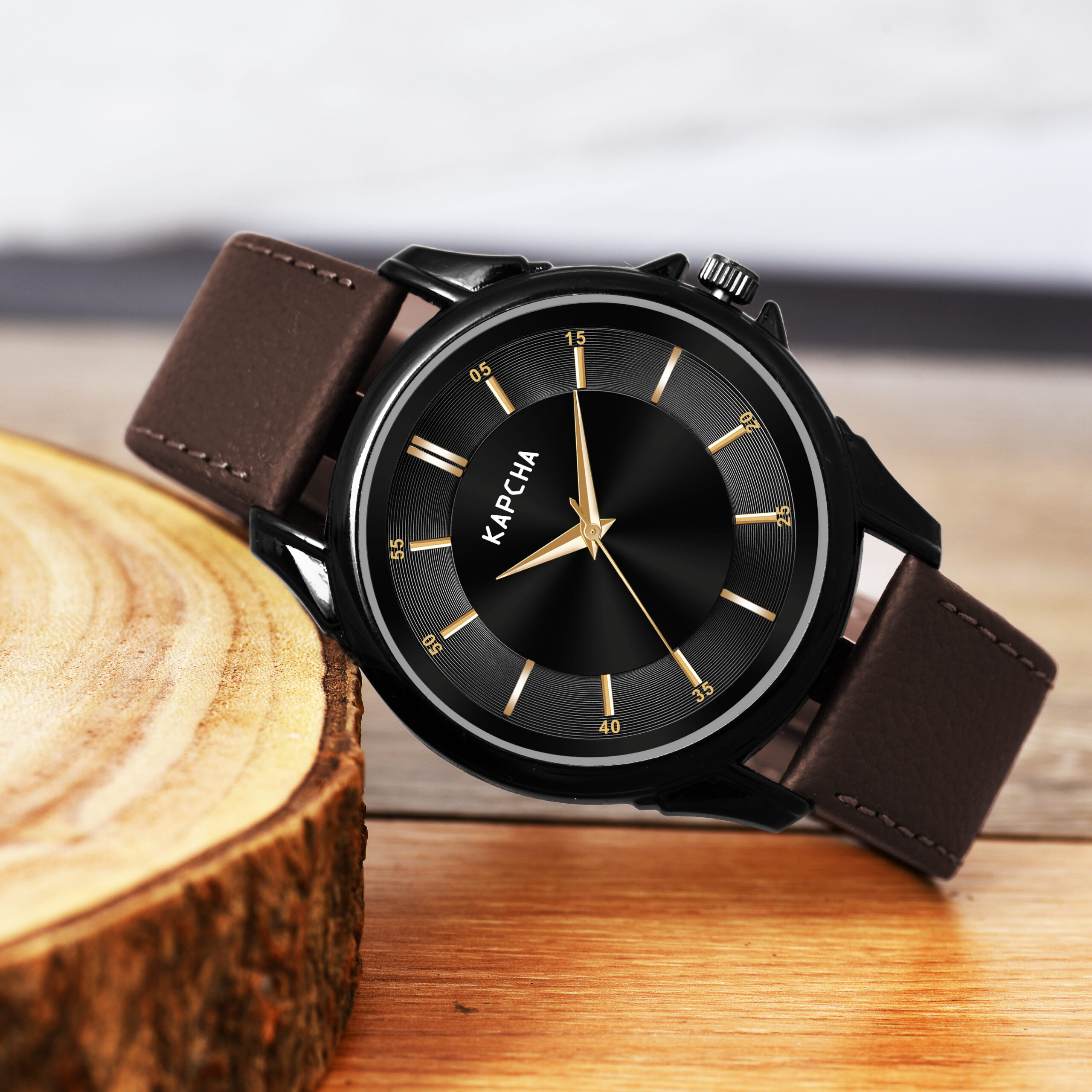 KAPCHA Stylish Men's Genuine Leather Strap Watch with Gift Bracelet Round Dial Shape, Quartz Movement - Image 6