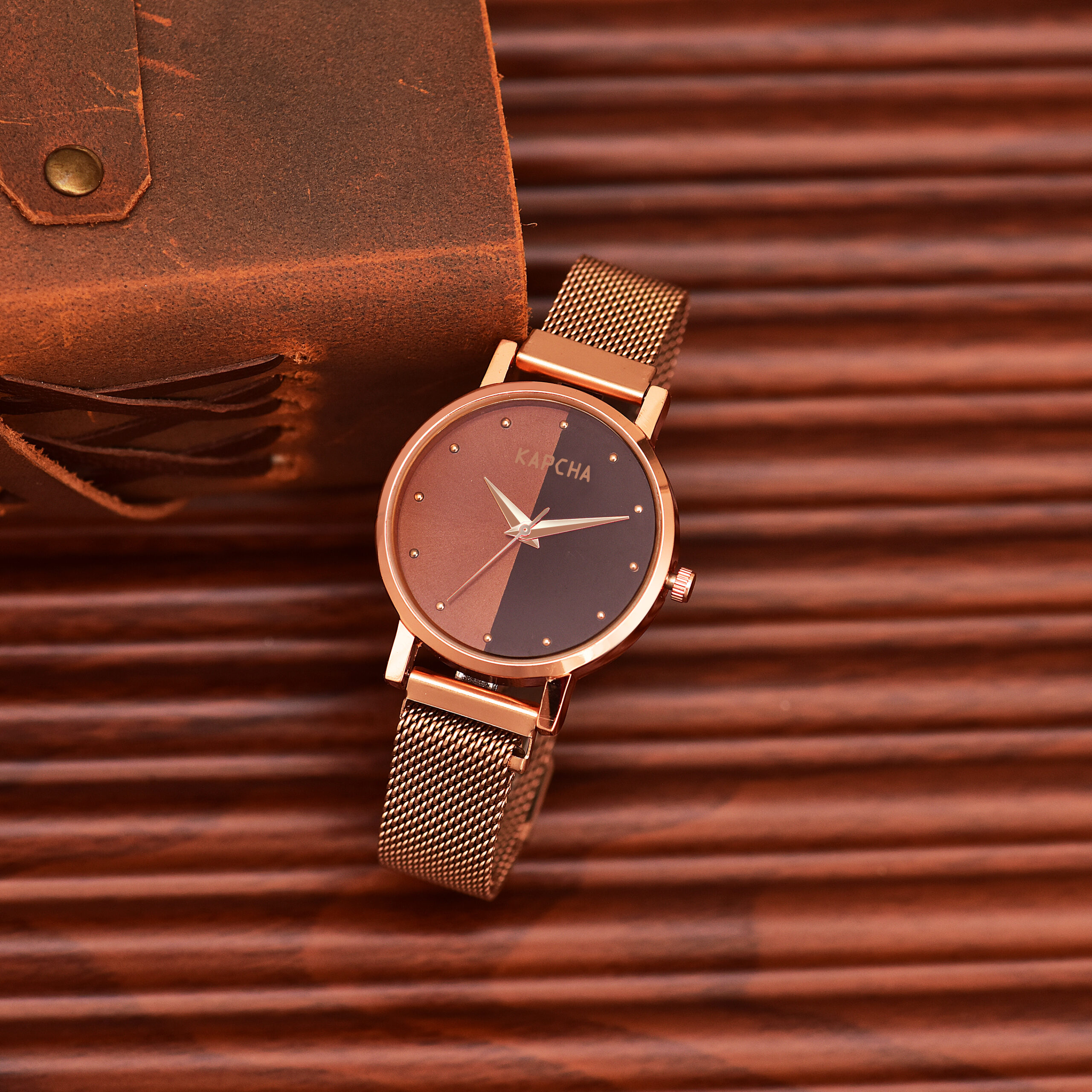 KAPCHA Elegant Women's Chain Strap Watch with Rose Gold Floral Gifting Bracelet, Quartz Movement - Image 6