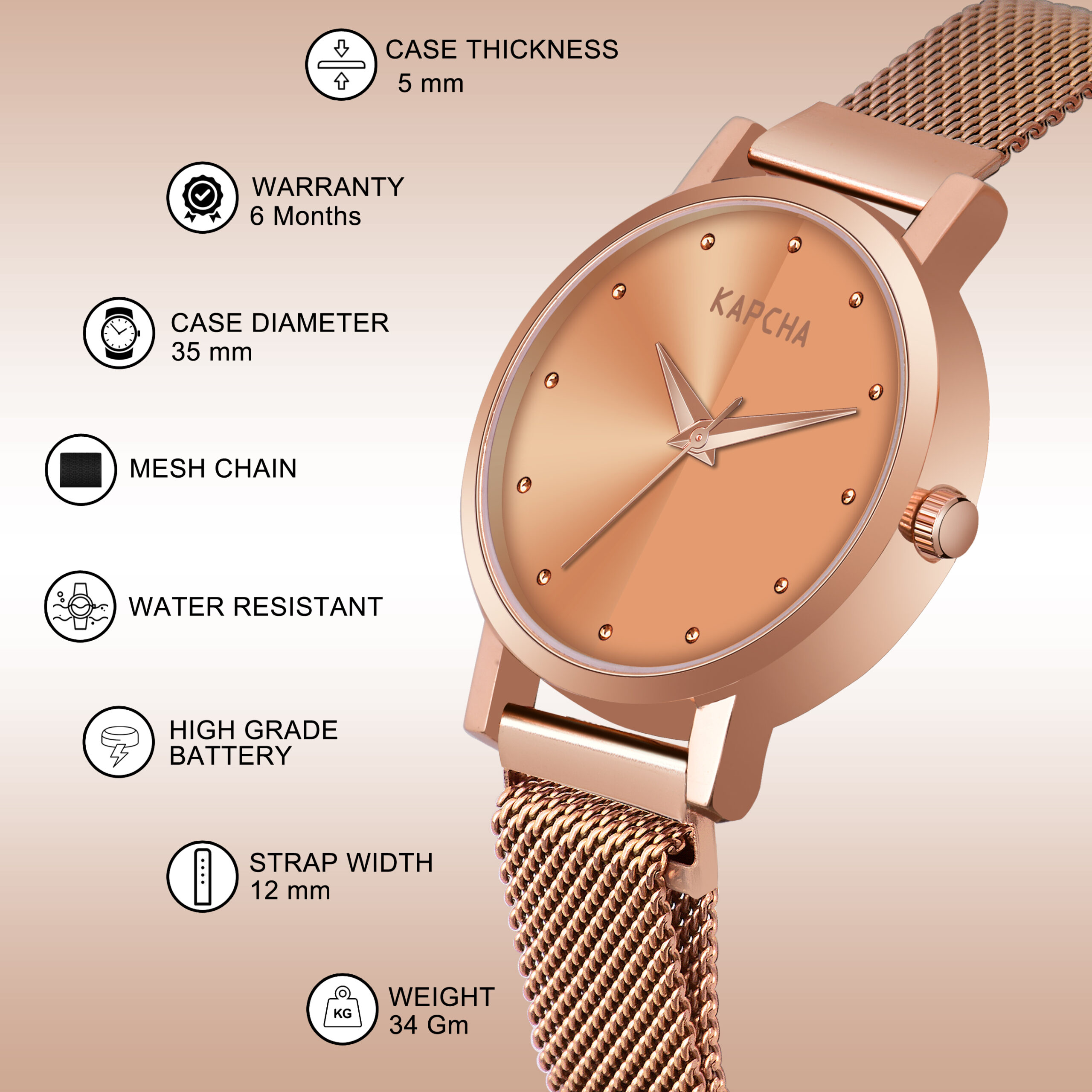 KAPCHA Chic Women's Chain Strap Watch with Golden Stone Charm Bracelet, Round Dial Shape, Quartz Movement - Image 5